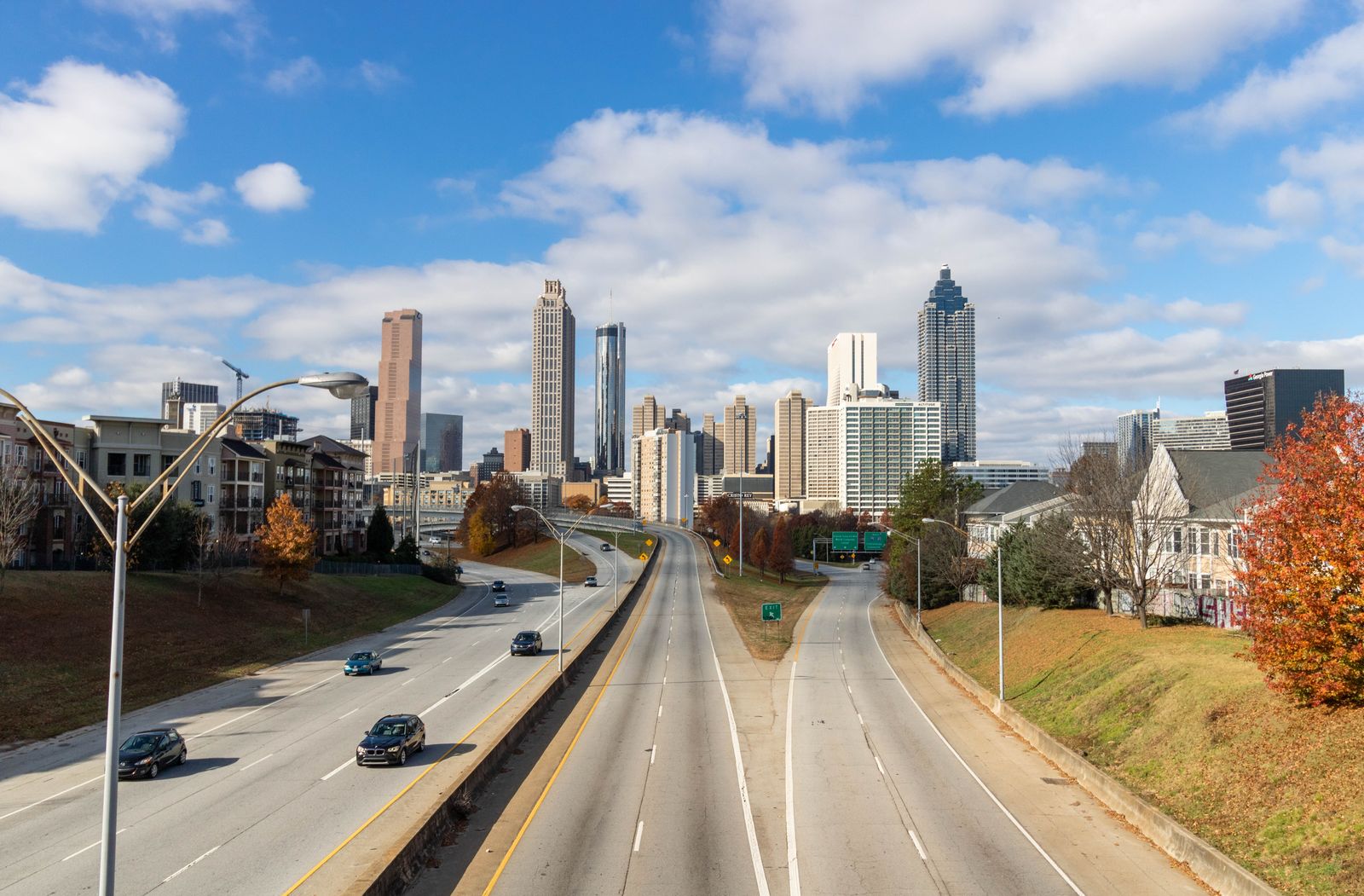Sunny-day view of downtown Atlanta skyline and highways